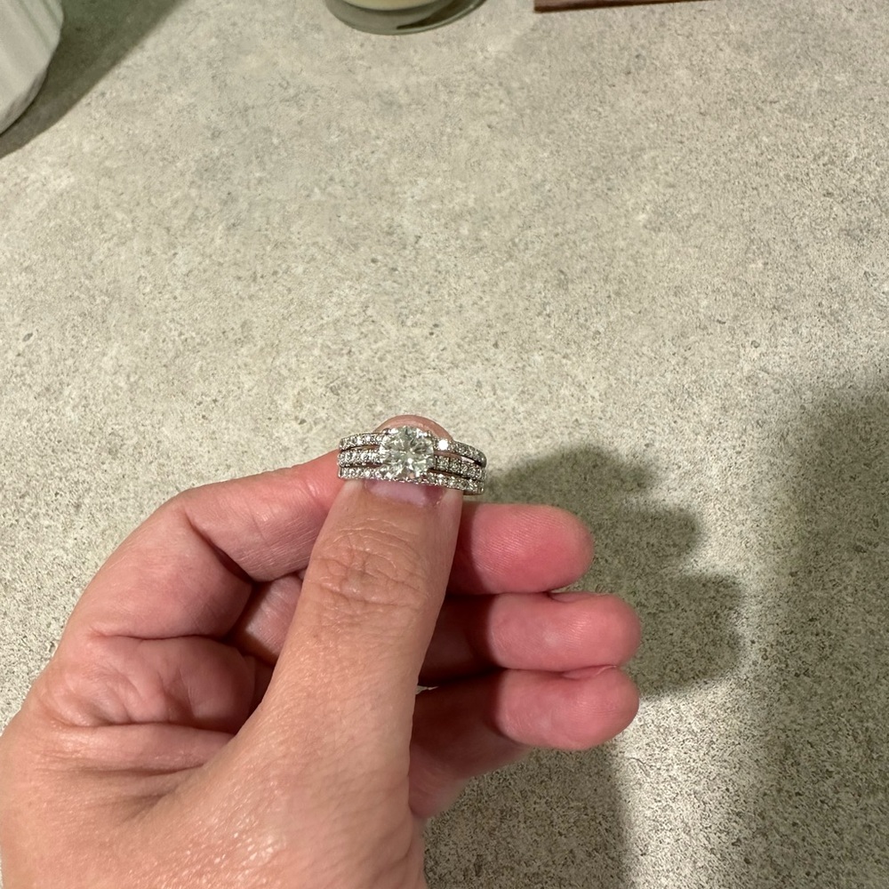 14k white gold wedding set, 1.28 carat center stone